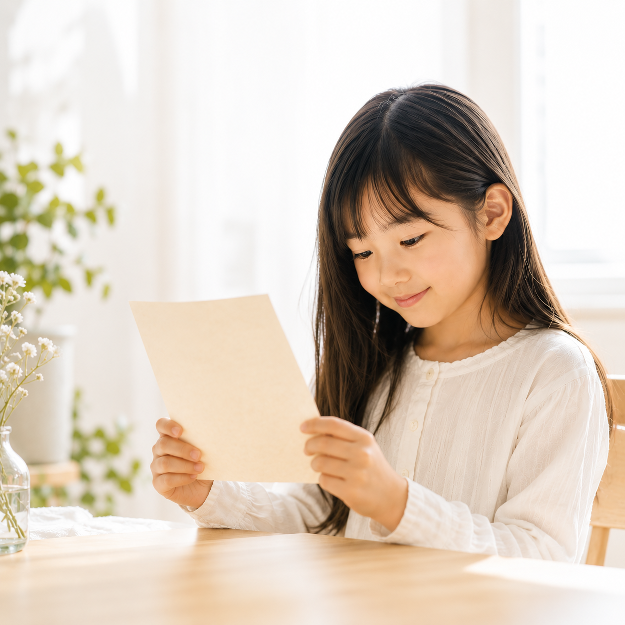 手紙を読む女の子のイラスト。